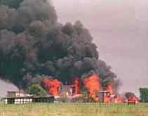 Flames engulf the Branch Davidian compound near Waco